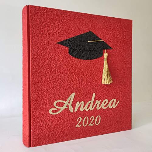 Album fotografico LAUREA in moon rock ROSSO con tocco, nome e DATA in tela e tocco ORO intagliati e personalizzabili regalo diploma laurea specialistica università