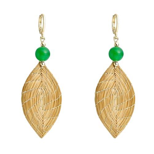 VERA NAVARRO - Orecchini Foglia 40 mm in Oro Vegetale con Quarzo - 100% Naturale Fatto a Mano - Design Esclusivo