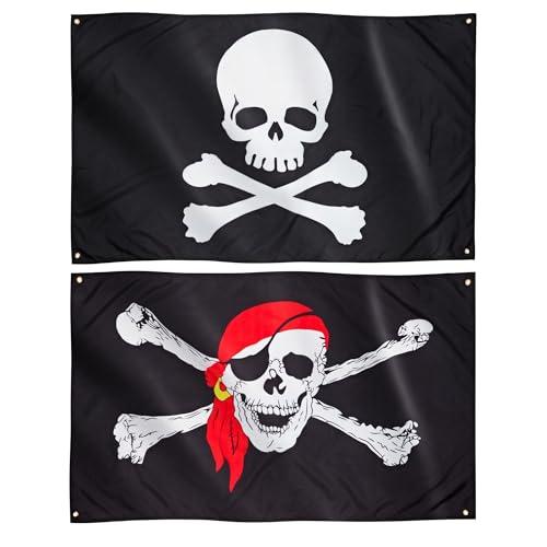 Runesol Bandiera pirata 2 Pack, 3x5, 91x152cm, Confezione doppia, Jolly Roger, Teschio e ossa incrociate, 4 occhielli, Bandiere per feste, Decorazioni per Halloween, Decorazioni per feste pirata