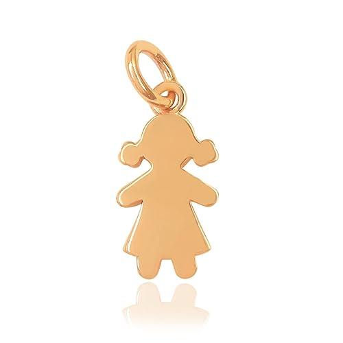 ViMon gioielli | Ciondolo a forma di bambina, charm in oro rosa a 9Kt, idea regalo per mamma, nascita, primi compleanni, battesimo.