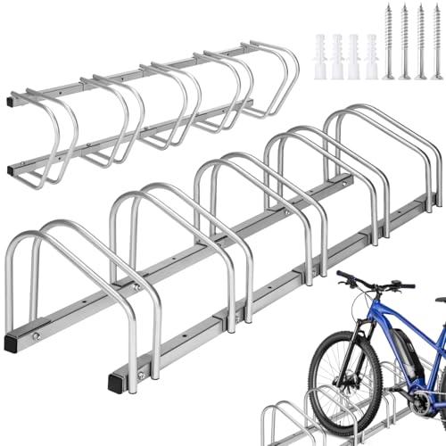 TecTake® Rastrelliera Biciclette in Acciaio da 5, Accessibile da Entrambi i Lati, Disposizione Modulabile, Rastrelliera Bicicletta con Struttura Resistente - Argento