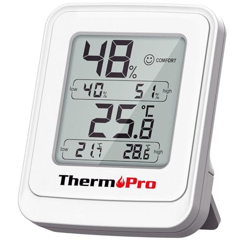 ThermoPro Igrometro Termometro Digitale Misuratore di Umidità per Interni per Terrari e Serre Termometro da Stanza con Registrazione Min/Max, Indicatore di Comfort Smiley, Magnete e Supporto