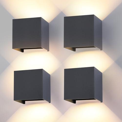 4 Pezzi Applique da Parete Interno/Esterno G9 LED Antracite Cubo IP65 Impermeabile Lampada da Esterno Parete 3000K Bianco Caldo Quadrata Alluminio Angolo del Fascio Lampadine Sostituibile Applique