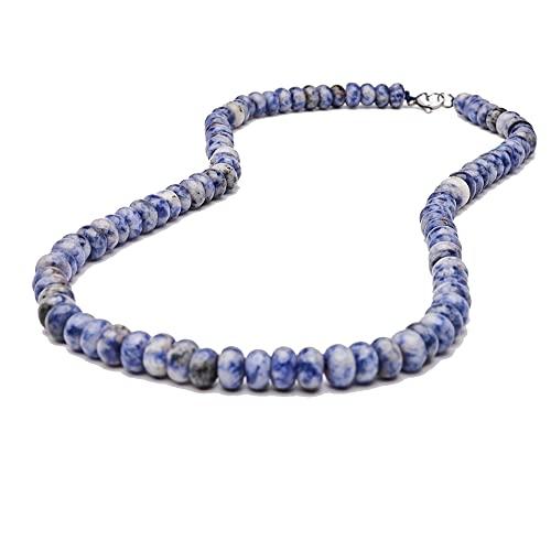 Catena per collana di perline da uomo fatta a mano | Collana di gioielli in cristallo curativo con pietre preziose naturali da 8 mm | Regalo ideale per lui (Macchie Blu)
