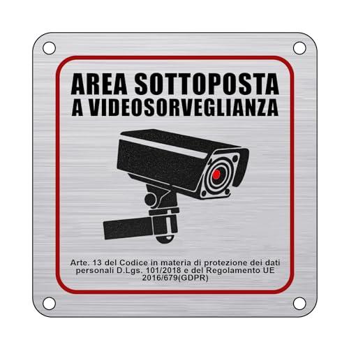 Flintronic 1 Pezzi Cartello Area Videosorvegliata Alluminio, 15x15cm Proprietà Privata Cartelli Metallo con Avviso GDPR, con Adesivo 3M e Fori Preforati, per Casa e Negozio, Interno ed Esterno