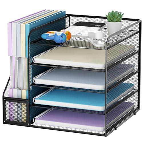 Marbrasse Organizer Scrivania,5 Livelli Porta Documenti e Accessori,Organizzatore Rete per Ufficio Casa e Scuola(Nero)