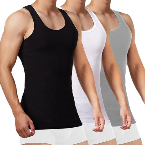 FALARY Canottiera Uomo Pacco da 3 Canotte Intime da Uomo 100% Cotone Canotte Sportive da Uomo Nero Bianco Grigio L