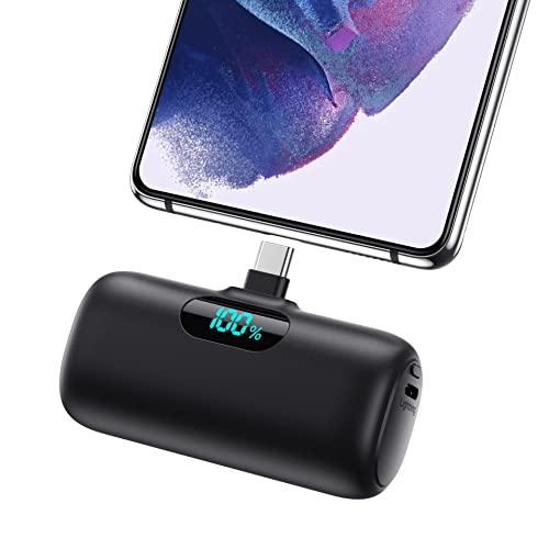 Feob Mini Power Bank USB C 5000mAh, 15W PD 3.0A Carica Rapida Caricabatterie Portatile Compatta e Carino Powerbank Batteria Esterna con LED Display per iPhone 16/15 Pro Samsung e altri Telefoni USB C