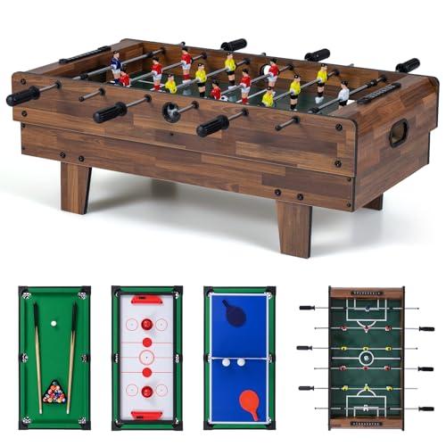 COSTWAY Tavolo Multigioco, Gioco Multifunzione 4 in 1-Calcio Balilla, Tavolo da Biliardo, Ping Pong, Air Hockey, Calcetto Multigioco per Adulti e Bambini, Casa Feste Bar (Marrone)