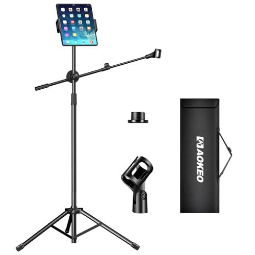 Supporto per microfono, Aokeo Mic Stand Pavimento con treppiede regolabile, Borsa da trasporto, Supporto Tablet, Adatto a qualsiasi microfono, Prestazioni, Cantare, Discorso