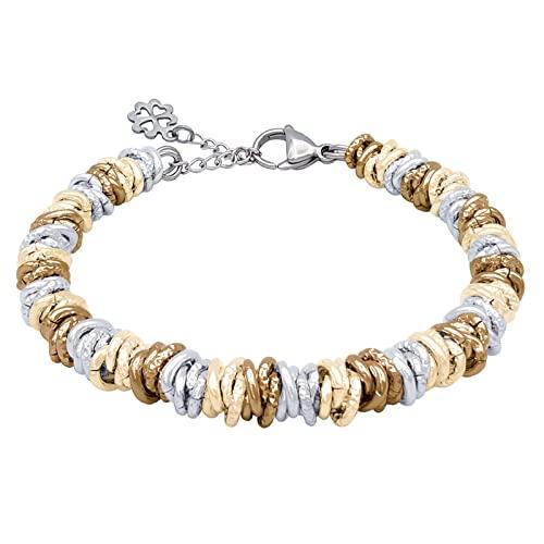 ParticolarModa Bracciale Donna regolabile quadrifoglio portafortuna nodini lucido diamantato 7 mm (Regolabile da 16 a 19 cm (x polso 13-15), Argentato/Dorato/Bronzo)