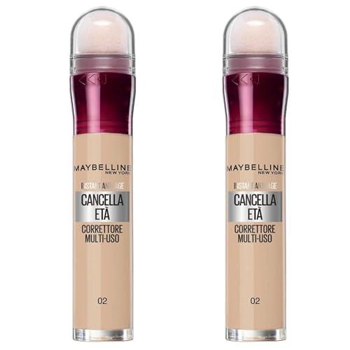 Maybelline New York Correttore Multi-Uso, Idratante e con Coprenza Modulabile, Imperfezioni e Occhiaie Coperte, Con Bacche di Goji e Haloxyl, Cancella Età, Tonalità: 02 Nude, Bipacco