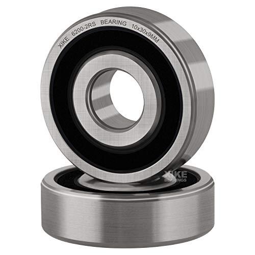 XiKe 2 Pezzi 6200-2RS Cuscinetti a sfere sigillati 10x30x9mm Acciaio cromato e Doppio sigillo in gomma, Pre-lubrificati, 6200RS Cuscinetto a sfere a gola profonda