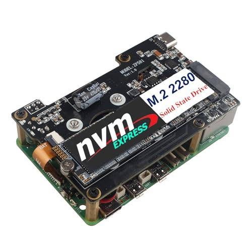 ZDE ZP581 PoE HAT PCIe to M.2 Key-M NVMe SSD Adapter Board with Onboard Cooling Fan Compatible with Raspberry Pi 5 Support M.2 NVMe SSD 2230/2242/2280
