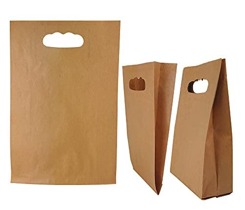 PAKNOR® 50 sacchetti di carta marroni con foro per maniglia, calendario dell'avvento fai da te, carta kraft (15 x 27 x 6,5 cm 50g/m2, Marrone)