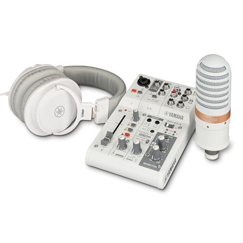 Yamaha AG03MK2 All-in-One Pacchetto Streaming Live, Include Mixer a 3 Canali, Microfono a Condensatore e Cuffie, per Windows, Mac, iOS e Android, Bianco