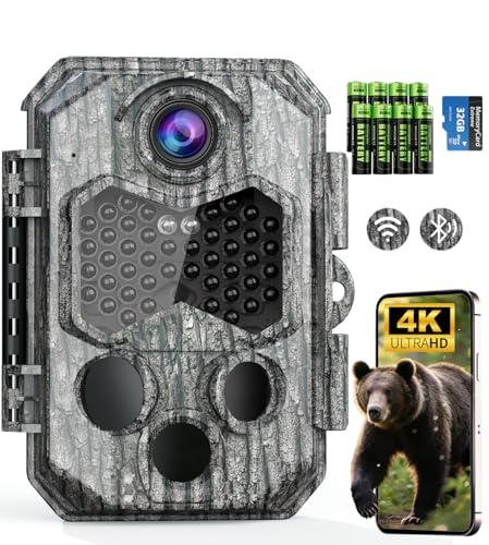 CamZeste Fototrappola WIFI 4K 84MP con Scheda SD 32GB e 8 batterie AA Fotocamera Velocità di Trigger 0,1s, Sensore di Movimento 130°, Fototrappole Caccia Visione Notturna Impermeabile IP67