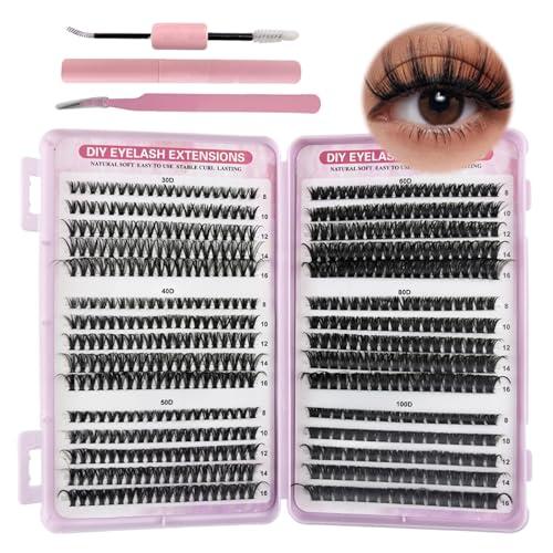 VEGCOO 570 Pezzi Ciglia Finte Ciuffetti, 30-40-50-60-80-100D Kit Extension Ciglia, Curl Ciglia Finte Ciuffetti 8-16mm, DIY Eyelash Extension Kit con Lash Bond e Seal Pinzette