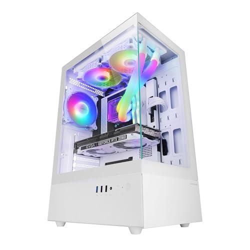 Mars Gaming MC-XO, Case Gaming ATX, Doppio Vetro Temperato Continuo a 90°, Ventola FRGB 12cm, Sistema di Raffreddamento SIDECOOL, Semitower Design a Doppia Camera, Ampia Capacità Interna, Bianco