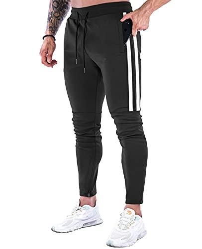 Suwangi Pantaloni Tuta Uomo Palestra Running della Allenamento Slim Fit Design a Righe con Tasche Zip