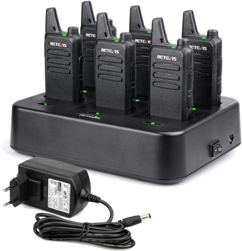 Retevis RT622 Walkie Talkie, Walkie-Talkie Professionali con Caricabatterie a 6 Vie, PMR446, Mini e sottile, VOX, Walkie Talkie Ricaricabili per Scuole, Al Dettaglio, Ristoranti (6 Pezzi, Nero)