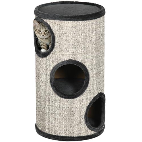 PawHut Cuccia per Gatti a 3 Livelli con Tiragraffi in Sisal e Rivestimento in Peluche, Casetta per Gatti da Interno Multilivello, Ø38x70 cm, Grigio