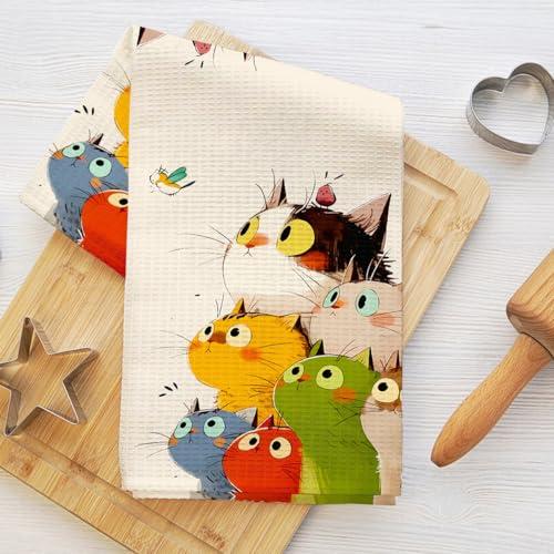 Asciugamani da cucina a forma di gatto carino, 61 x 35 cm, resistenti asciugamani a nido d'ape per cucina decorazione per la casa, strofinaccio in microfibra assorbente, regalo per amanti dei gatti