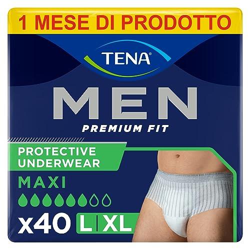 TENA MEN Premium Fit Protective Underwear, Livello di protezione 4, Pacco Scorta Mensile, Boxer Assorbenti per Perdite Urinarie, Elasticizzati, Monouso, per Uomo, Taglia L - Confezione da 40