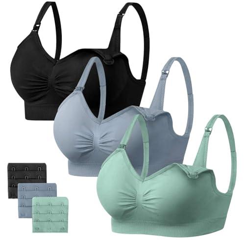 HBselect 3 PCS Reggiseno Allattamento con Estensione Reggiseno Bra Donna Morbido e Traspirante Reggiseno Senza Ferretto e Senza Cuciture