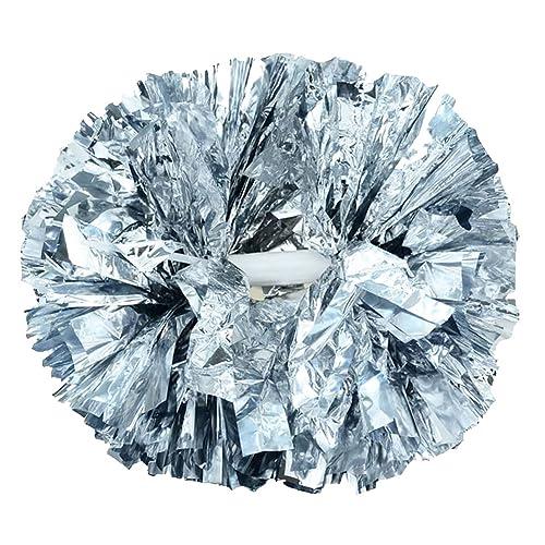 Hooshing Confezione da 2 Pompon da Cheerleader, Color Argento, con Manico per Lo Spirito di Squadra, Sport, Danza, tifo