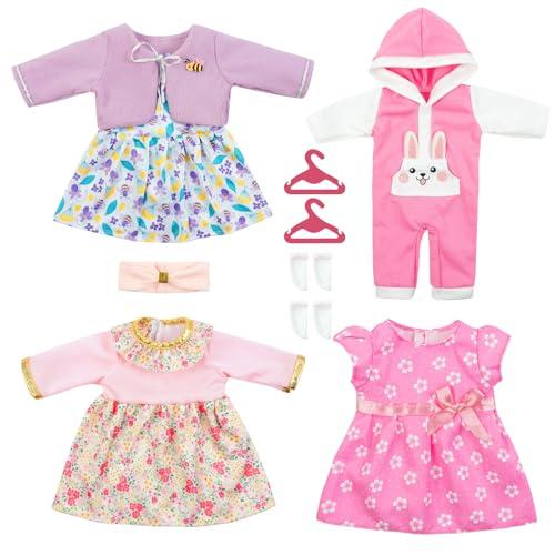 Aolso Vestiti per Bambole per New Born Baby Doll, Abito per Bambolotti 35-45CM, Vestito Stampa con Cappello, Regali per Ragazze, Bambini, Confezione da 4 Serie Giardino (Bambola non Inclusa)