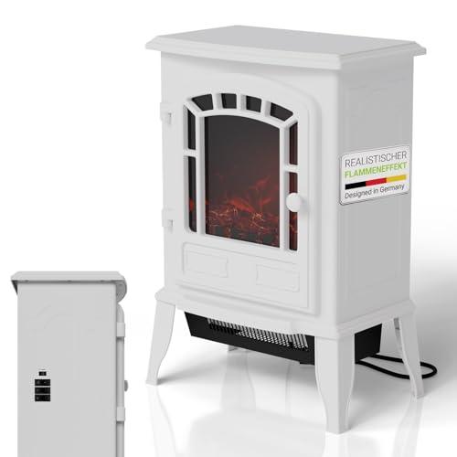 Juskys Camino elettrico 2000 W – Bianco, caminetto autoportante con effetto fiamma, 2 livelli di calore, termostato e spegnimento di sicurezza per il soggiorno