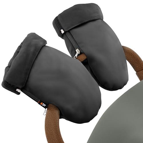 Baby Uma Guanti Passeggino Scaldamani – Guanti per Passeggino Inverno Imbottiti in Pile Ultra Morbido, Esterno in Ecopelle Impermeabile e Antivento, Universali con Cerniere Laterali (Nero)