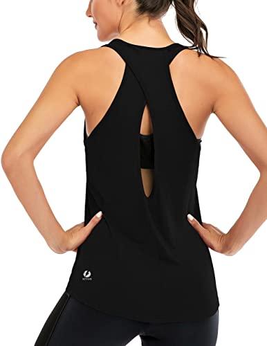 Top da Allenamento da Donna con Schiena Scoperta Incrociata e Schiena Scoperta, Canotta da Corsa e Yoga, Nero, L