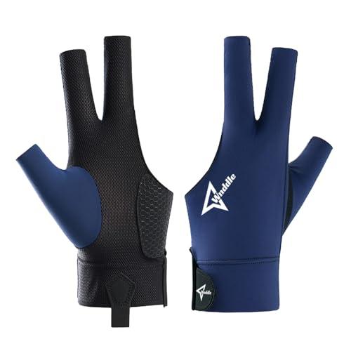 Wnddle Guanti da Biliardo Sinistro, Guanti da biliardo per tiro, Guanti da biliardo con 3 dita, Comodo guanto sinistro da allenamento in piscina antiscivolo (Blu)