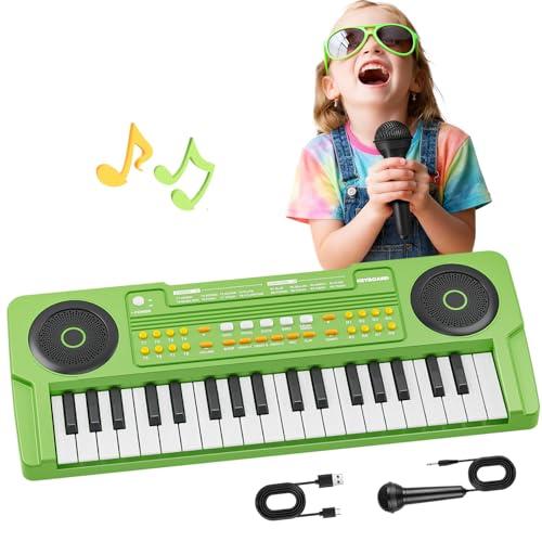 Pianoforte Tastiera Giocattolo per Piccoli - Pianoforte Elettrico 37 Tasti con Microfono - Giocattoli per Bambine Bambini di 3 4 5 6 7 Anni - Regali di Compleanno e Natale (Verde)