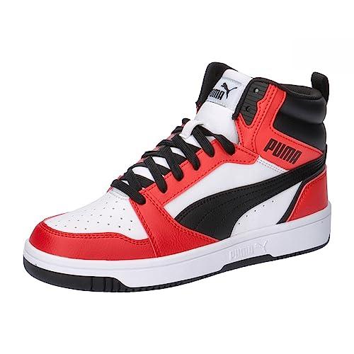 PUMA Rebound V6 Mid Jr, Scarpe da ginnastica Unisex - Bambini e ragazzi, Puma White Puma Black For All Time Red, 35.5 EU