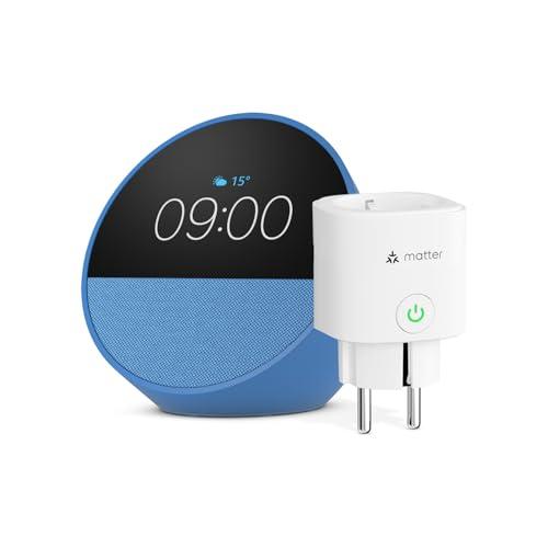 Echo Spot | Blu + Meross Matter Presa Smart, compatibile con Alexa - Kit di base per Casa Intelligente