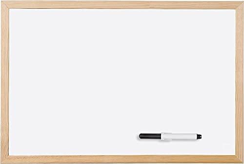 Lavagna Bianca Cancellabile a Secco con Cornice in Legno e Pennarello 40 x 30 cm