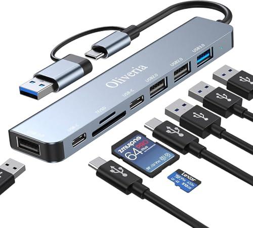 Oliveria Hub USB C 3.0, adattatore multiporta hub USB 3.0 8 in 2 con lettore di schede SD e TF, porte USB 3.0 e USB 2.0, porta USB-C, hub USB tipo C per MacBook Air/Pro, Galaxy, iPad, Windows, ecc.