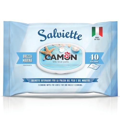 CAMON | Salviette Detergenti per Cani e Gatti, 30x20 cm, Confezione da 40 Pezzi, Fragranza Brezza Marina, Senza Alcool etilico né Parabeni, Made in Italy