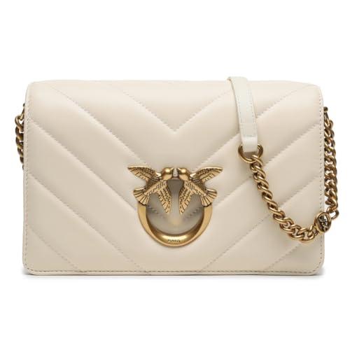 Pinko Love Click Classic Sheep Nappa, LOVE CLICK CLASSIC SHEEP NAPPA Donna, Z14q_bianco Seta-antique Gold, Taglia unica