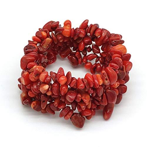 Bracciale Donna con chips di Corallo bambù, Pietre Dure Naturali, Elastico 16 cm, Fatto a Mano