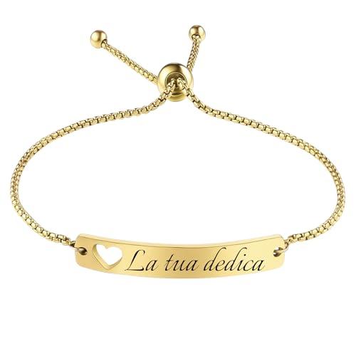 Vero Bijoux Bracciale cuore personalizzato con incisione Nome Data - Bracciale donna in Acciaio Inossidabile - Waterproof - Made in Italy - Incisione laser permanente