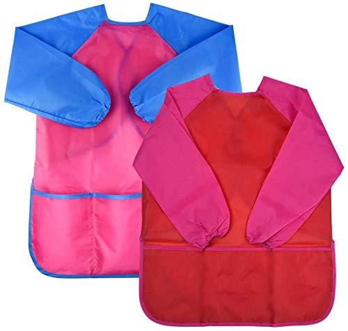 NATUCE 2 Pezzi Grembiule da Pittura Bambini, Grembiulino Impermeabile Scuola Maniche Lunghe con 3 Tasche per Bambini 3-7 Anni, Grembiule da Gioco - Pittura, Cucina, Scuola, casa