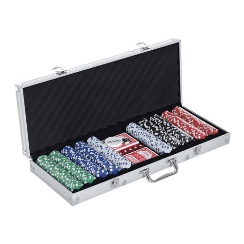 HOMCOM Valigetta Poker Professionale in Alluminio, Set Poker con 500 Fiches e 2 Mazzi per Texas hold'em e Blackjack