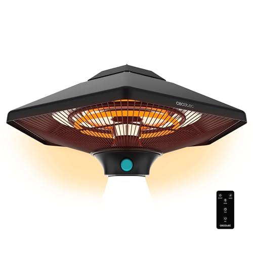 Cecotec Riscaldatore elettrico da esterno a soffitto ReadyWarm 2000 Power Ceiling. 2000 W in 3 livelli, tecnologia alogena, protezione IP34, telecomando, area di copertura 10 m2
