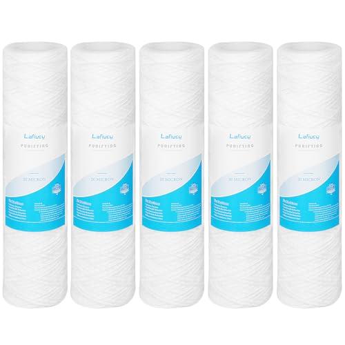 Lafiucy Cartuccia filtro per acqua di sedimenti avvolti da 20 micron, confezione da 5, per filtrazione di sedimenti da 10 pollici x 2,5 pollici per l'intera casa