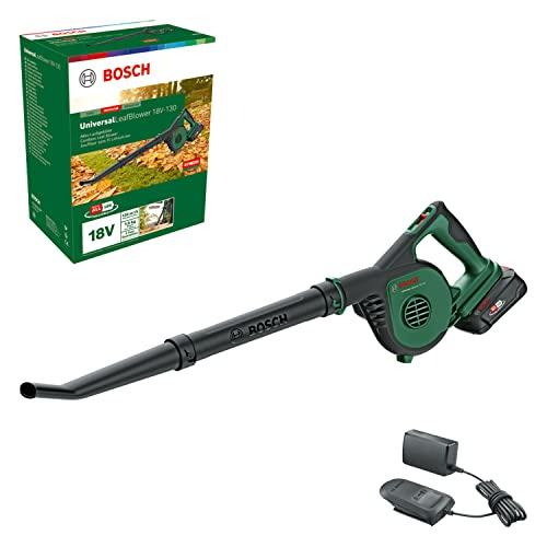 Bosch Soffiatore da giardino a batteria UniversalLeafBlower 18V-130 (per pulizie rapide e agevoli all'esterno; 18 Volt System; 1 batteria da 2,5 Ah e caricabatteria)