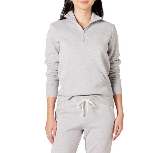 Amazon Essentials Top in Pile con Cerniera a Un Quarto a Maniche Lunghe (Disponibile in Taglie Forti) Donna, Grigio Chiaro Puntinato, XS